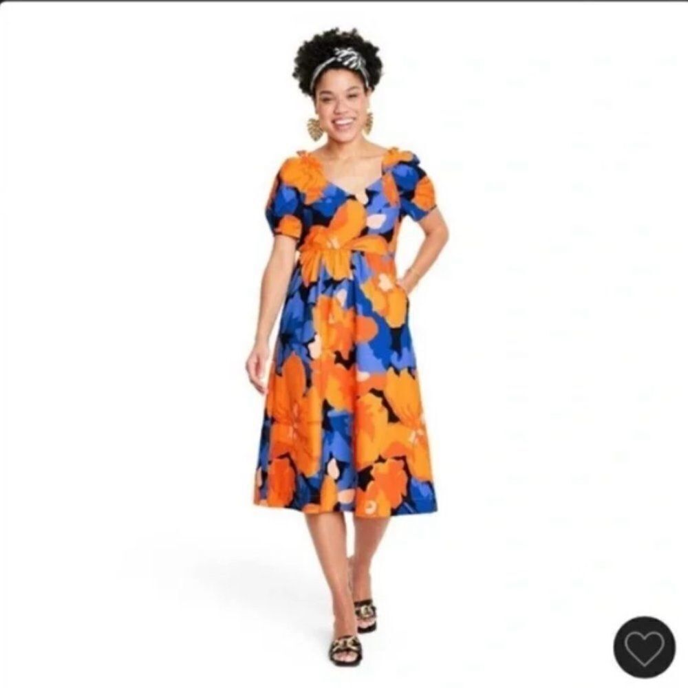NWT Tabitha Brown X Target Floral Print Puff Sleeve Tie Back Midi Dress 10